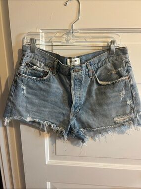 Agolde Light Blue Distressed Denim Cutoff Shorts